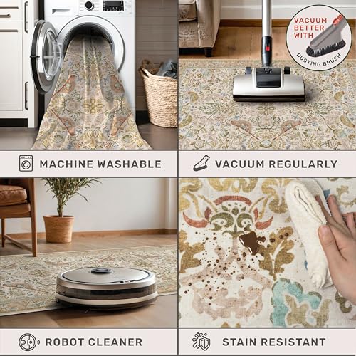Hazo Haus 2'6"x8' Long Hallway Runner Rug - Vintage Botanical Wide Runners for Kitchen Bedroom Hall Way, Washable Non Slip with Rubber Backing, Beige Floral Décor - color: Beige, size: 2'6" x 8' (Runner)