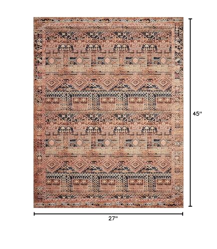 Loloi Layla Collection LAY-14 Mocha/Blush 2'-3" x 3'-9" .13" Thick Accent Rug, Soft, Durable, Vintage Inspired, Distressed, Low Pile, Non-Shedding, Easy Clean, Printed, Living Room Rug - color: Mocha / Blush, size: 2'3" x 3'9" (Rectangular)