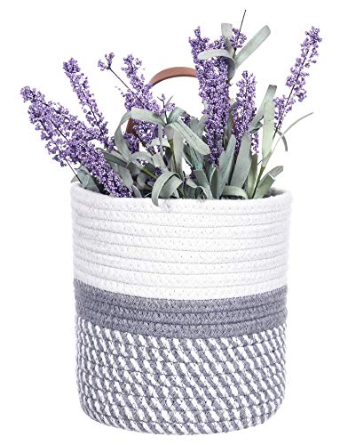 Wall Hanging Basket, Small Woven Hanging Baskets for Organizing, Decorative Wall Basket for Plants and Flowers,Hanging Storage Organizer for Wall Decor,Plant Holder 6.3" x 7" (White & Grey) - color: White & Grey