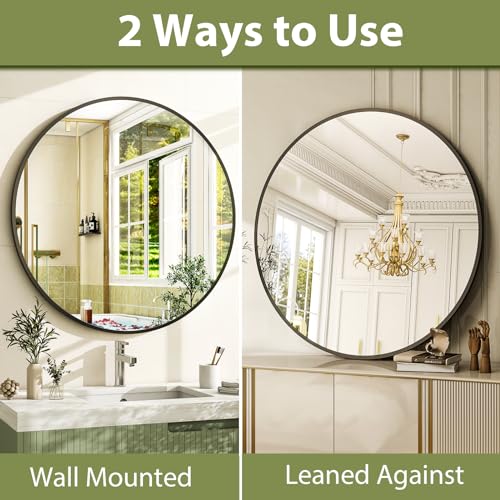 30 Inch Round Bathroom Mirror - Black Wall Mounted Circle Mirror with Metal Frame, Modern Round Hanging Mirror Suitable for Bathroom, Vanity, Entryway, Living Room - color: Black, size: 30"L x 30"W