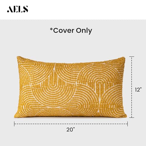 AELS Boho Decorative Textured Throw Pillow Covers 12x20, Organic Modern Mid Century Rainbow Tufted Pillow Case, Farmhouse Rustic Geometric Woven Cushion Case for Bed Couch Sofa, Mustard Yellow - color: Mustard Yellow, size: 20" x 12" (Pack of 2)