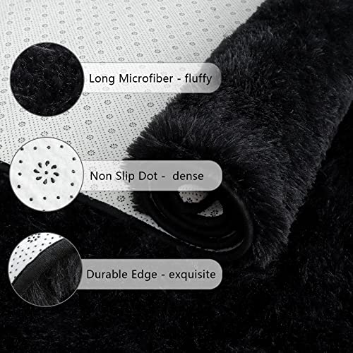 Chicrug Soft Area Rugs for Bedroom Living Room Plush Fluffy Rug 2x4 Feet, Shag Furry Area Rug Carpet Non Shedding for Nursery Children Kids Girls Room Home Decorative, Black - color: Black, size: 2' x 4' (Runner)