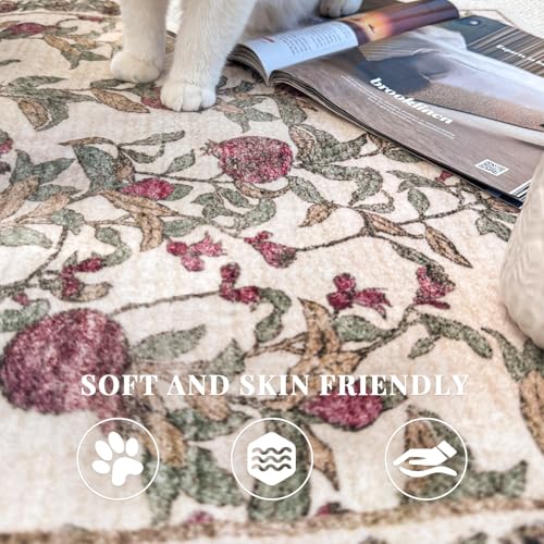 jinchan Eden Floral Area Rug 2x3 Entryway Vintage Washable Indoor Doormat Accent Rug Lightweight Soft Small Non-Slip Low Pile Distressed Red Green Carpet for Entrance Kitchen Bedroom Bathroom - color: Eden Red/Green, size: 2' x 3' (Rectangular)