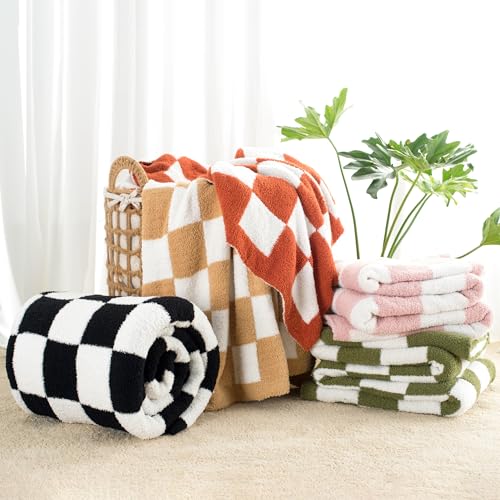 Carriediosa Checkered Throw Blanket 50" X 60", 400GSM Ultra Soft Microfiber Fuzzy Fluffy Reversible Cute Preppy Knitted Blankets Cozy Plush Fall Throws for Couch, Bed, Sofa, Tan Brown - color: Check - Tan Brown, size: 50" X 60"
