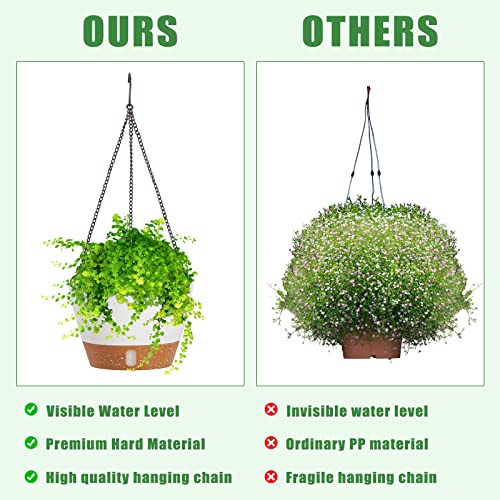 Amyhill 6 Pcs 8 Inch Hanging Planter for Indoor Plants Self Watering Hanging Pot Baskets with Drainage Hole Visible Water Level Tray with Hooks for Garden Outdoor(White) - color: White