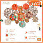 Anglechic 15 Pcs Boho Wall Basket Decor Woven Rattan Seagrass Wall Decor Hanging Rustic Farmhouse Western Art Decoration for Nursery Living Room Bedroom Home Kitchen(Orange Style) - style: Orange Style
