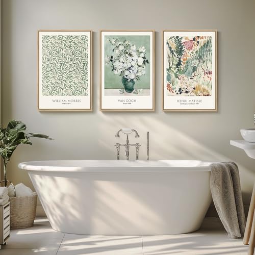 Framed Large Van Gogh Wall Art for Living Room, 3 Pieces Vintage Sage Green Canvas Painting Artwork for Walls, Botanical Wall Art Prints for Bedroom, Guest Room, Hallway, Home Office Wall Decor, 16x24 Inch - color: Sage Green, size: 16"W x 24" H x 3Pcs