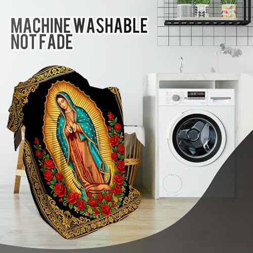 Levens Christian Throw Blanket - Lightweight Soft Cozy Flannel Lap Blanket for Napping- Unique Religious Decor for Couch Sofa Bed 50"x60" - Virgin Mary Virgen de Guadalupe Theme Gifts - color: Our Lady of Guadalupe, size: 50"x60"
