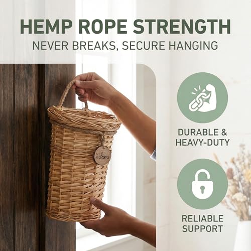 Hiceeden Wicker Hanging Wall Basket, Woven Front Door Flower Basket, Flat Hanging Storage Basket Wall Decor for Home, Garden, Pantry, Farmhouse - style: Country Rustic