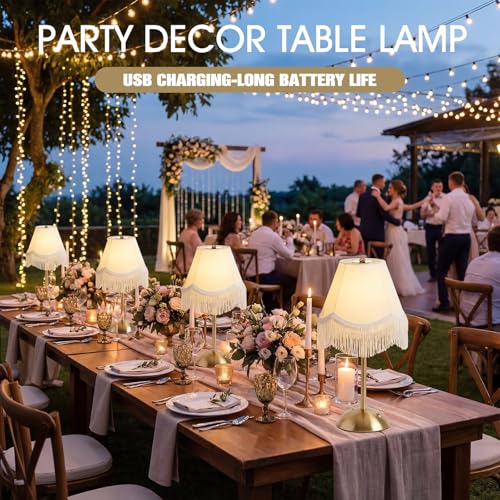4 Pack Wedding Tassel Cordless Table Lamp Rechargeable Touch LED Small Gold Portable Battery Operated USB-c Desk Lamp 3 Color Dimmable for Wedding Birthday Outdoor Party Home - style: Tassel Bow