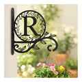 Personalized Metal Initial Letter R Plant Hanger Bracket, Decorative Wall Mount Hanging Plant Hook, Monogram Floral Leaf Garden Decor for Hanging Baskets, Bird Feeders, Lanterns, Wind Chimes - style: R