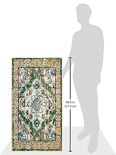 SAFAVIEH Monaco Collection Area Rug - 2'2" x 4', Forest Green & Light Blue, Non-Shedding & Easy to Clean, Distressed Medallion Design, Ideal for Front Door, Kitchen, Entryway, Accent Space (MNC243F) - color: Forest Green/Light Blue, size: 2'2" x 4' (Recta