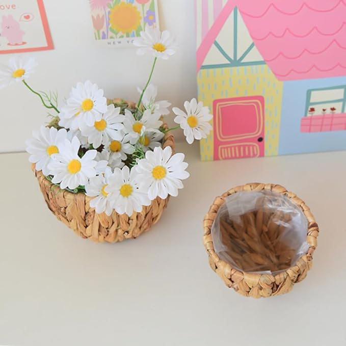 Handwoven Seagrass Plant Basket - Lightweight Decorative Storage for Indoor Garden(7.87inch)