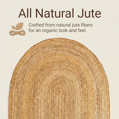 Super Area Rugs Boho Oval Jute Rug - All Natural Soft Jute Braided Hand-Woven Rug Natural Beige 3' X 5' - color: Natural, size: 3' x 5' (Oval)