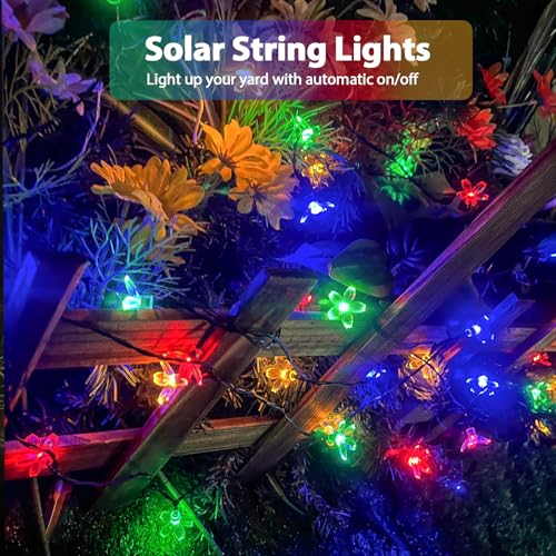 OZS 2PK 80LED 50FT Flower Solar String Lights Outdoor Waterproof, Cherry Blossoms Multicolor Lights with 8 Lighting Modes, Garden Decor for Outside, Pathway Light for Fence, Patio, Yard - color: Cherry-Multicolor
