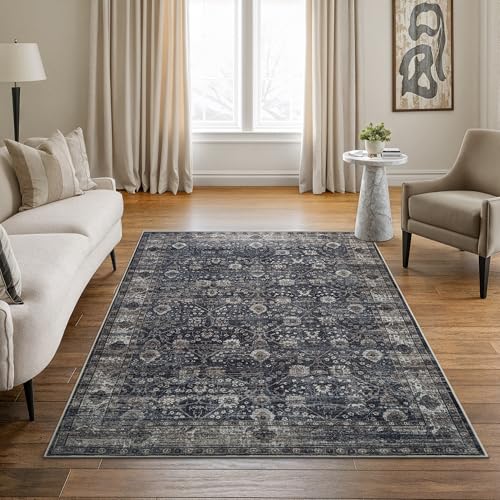 Bloom Rugs Washable Non-Slip 5' x 7' Rug - Black/Brown Traditional Area Rug for Living Room, Bedroom, Dining Room, and Kitchen - Exact Size: 5' x 7' - color: Black / Brown, size: 5' x 7' (Rectangular)