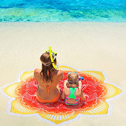 Large Microfiber Boho Mandala Beach Towel Round Bohemian Beach Blanket Hippie Indian Throw Blanket Beach Tapestry Sand Free Quick Dry Yoga Picnic Mat Wall Decor Circle Tablecloth Tassels,59'',Red - color: Red Mandala