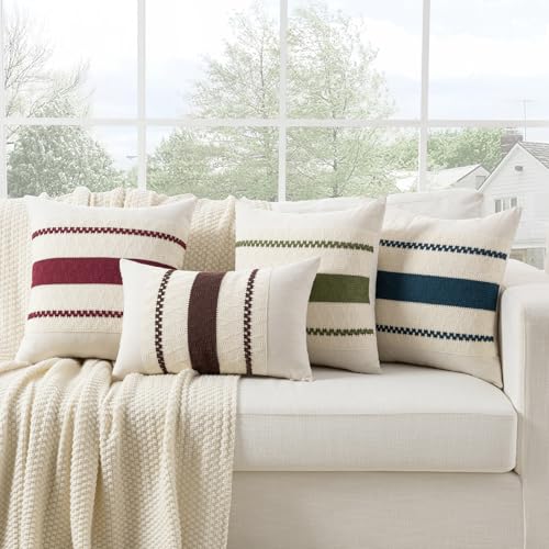 Fancy Homi Set of 2 Boho Brown Decorative Throw Pillow Cover 16x16 Inch for Couch Bed Sofa, Aesthetic Modern Organic Farmhouse Home Decor, Soft Cotton Cute Accent Macrame Woven Cushion Case - color: Brown, size: 16" x 16" (Pack of 2)