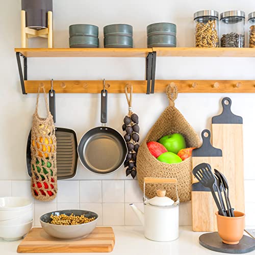 Xuhal 4 Pcs Hanging Basket, Jute Hanging Baskets for Kitchen, Boho Onion Wall Basket, Handwoven Fruit Potato Garlic Storage Home Vegetable Holder(Classic Style,Khaki)