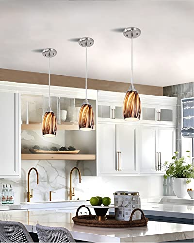 karyfine Mini Pendant Lights Kitchen Island,Blown Art Glass Pendant Light Fixtures with Brush Nickel Finish Coffee Brown Hanging Lamp Shade for Kitchen Over Sink,Hallway,Bathroom Dining Room - color: Coffee Brown-1Pack