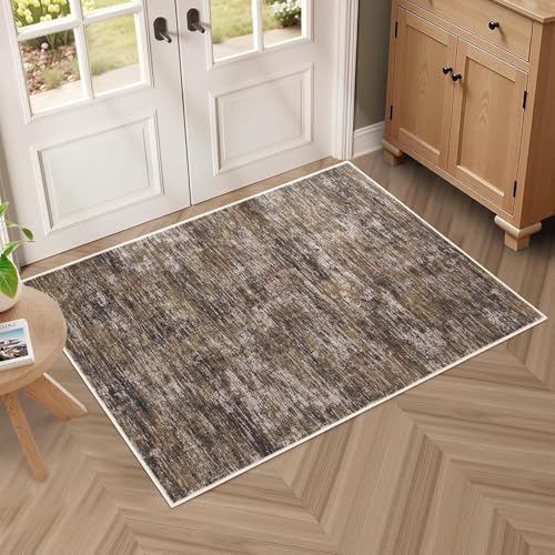 RUGSREAL Small Area Rug 2x3 Entryway Mat with Rubber Backing Stain Resistant Throw Carpet Modern Solid Color Bath Mat Contempowary Washable Rug for Living Room Bedroom Dining Room Kitchen, Brown 2x3 - color: Brown, size: 2' x 3' (Rectangular)