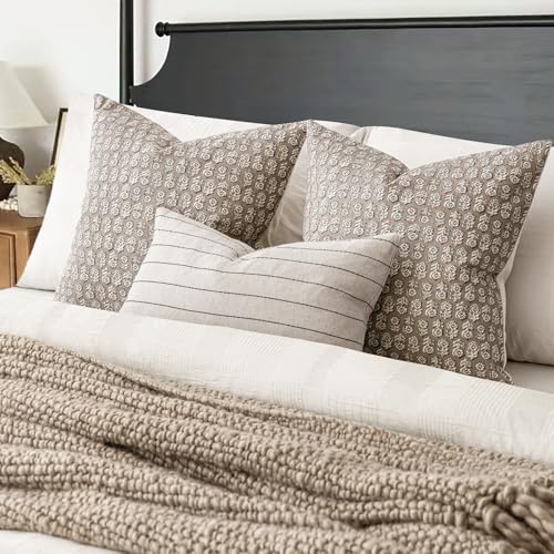 Foindtower Set of 2 Decorative Vintage Floral Print Throw Pillow Covers Neutral Modern Farmhouse Cushion Covers Boho Home Decor for Sofa Chair Couch Bedroom Living Room,18×18 Inch,Tan Taupe - color: Iced Coffee, size: 18" x 18" (Pack of 2)