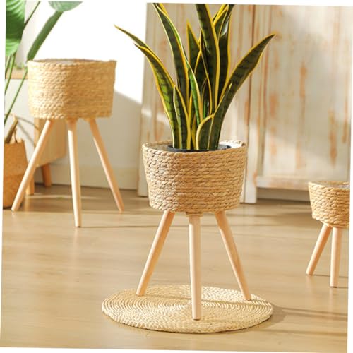 Toddmomy Rattan Basket Plant Stand Weaving Plant Pot Stand Bohemian Style Flower Pot Rack - color: Beige