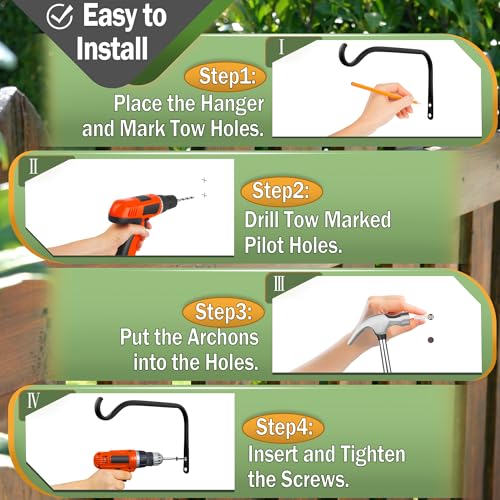 Lifyzoon 12 Inch Plant Hanger Brackets, 2 Pack Metal Hanging Wall Hooks | Heavy Duty Steel, Rustproof Outdoor, Large Basket Hook, For Bird Feeders, Hanging Wind Chimes, Fence Wall, Garden Decor - size: 12Inch-2Pack