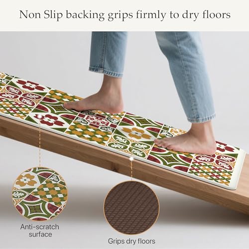 GENIMO Anti Fatigue Kitchen Mats for Floor, Cushioned Non Slip Kitchen Rug, Waterproof Kitchen Floor Mat Runner, Kitchen Mat for Laundry, Sink, Office, Entryway, 17.3"x47"+17.3"x30", Green - color: Light Green, size: 17.3"x47"+17.3"x30"
