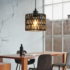 Woven Pendant Light Boho Chandelier, Rattan Pendant Lights Kitchen Island, Farmhouse Pendant Lighting with Hand Woven Wicker Shade, Boho Chandelier Light Fixtures Ceiling Hanging Light - color: 2 Pack Black