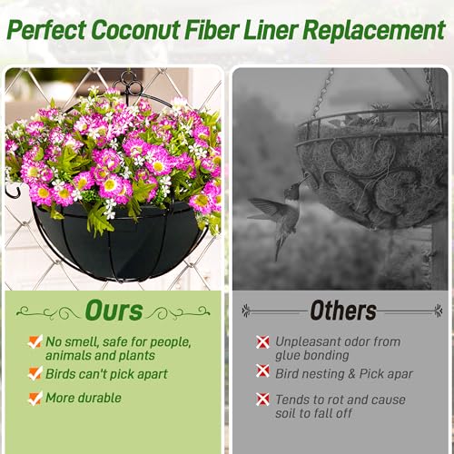 4 Pack 14 Inch Fabric Planter Basket Liner- Felt Flower Pot Liners Replacement Coco Fiber Liner for Hanging Basket Flowers Round Hanging Basket Liners Prevent Birds from Nesting - size: 4pack-14inch