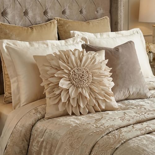 Bella's Giftshop 3D Sunflower Decorative Throw Pillow Covers for Bed Sofa Couch Car, Accent Floral Taffeta Cushion Cover, Handmade Pillow Cases Living Room Decor, 17x17 Inch-Beige/Taupe - color: Beige