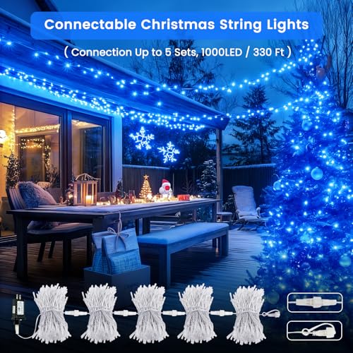 Connectable 2Pack String Lights Indoor, 66FT 200LED String Lights, 13Modes Twinkle Fairy Lights Plug in Outdoor Waterproof, Blue Clear Wire Light for Christmas Tree, Wedding Yard, Party Decor - color: Blue, size: 2PK-200LED