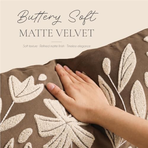 BlissBlush 20x20 Throw Pillow Cover, Square Brown Decorative Cushion Cover for Couch Sofa, Embroidered Velvet Farmhouse Accent Pillowcase (Cover Only) - color: Warm Brown, size: 20" x 20" (Pack of 1)