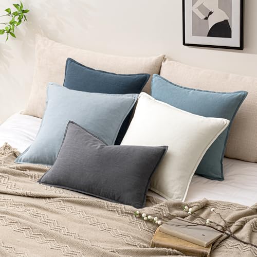 24x24 Inch Set of 2 Decorative Linen Solid Throw Pillow Covers Boho Accent Farmhouse Couch Pillowcases Modern Netural Euro Home Decor for Couch Sofa Living Room Bed,Coastal Blue - color: Coastal Blue, size: 24" x 24" (Pack of 2)