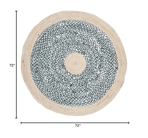 SAFAVIEH Cape Cod Collection 6' Round Light Blue / Natural CAP210M Handmade Braided Jute & Cotton Area Rug - color: Light Blue/Natural, size: 6' (Round)
