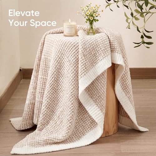Snuggle Sac Cream Waffle Throw Blanket for Couch Bed Sofa 50x60 inches, Reversible Beige Blanket Microfiber Fluffy Fuzzy Cozy Knit Soft Throws for Women Mothers Birthday Gifts - color: Waffle Beige Cream, size: Throw(50"x60")