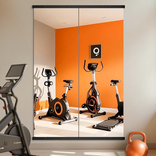 TRAHOME Home Gym Mirror for Wall,70x24x2PCS Full Length,Glass Frameless Body Large Mirror for Home Gym,Workout,Bedroom,Garage(Black) - color: Matte Black, size: 70"L x 24"W x 2PCS