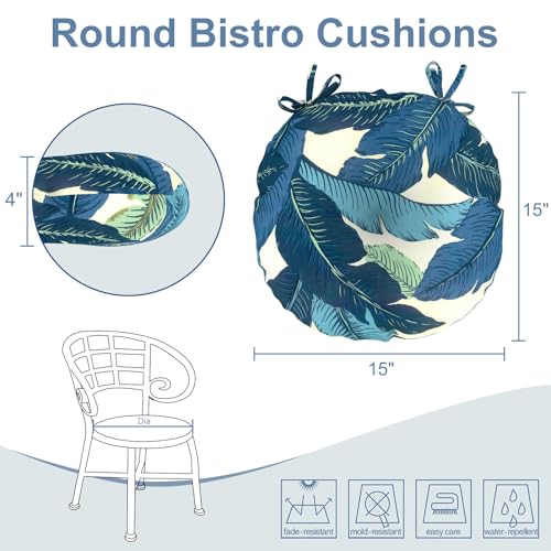 LVTXIII Outdoor Bistro Chair Cushions, 15"x15"x4" Round Patio Chair Cushions, All Weather Tufted Seat Cushions for Patio Furniture Use, Set of 2, Swaying Palms Blue - color: Swaying Palms Blue