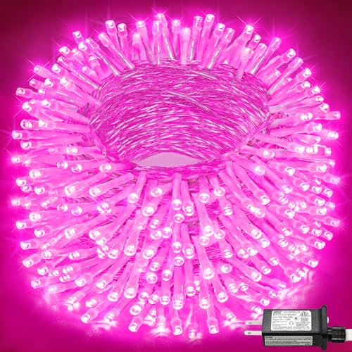 132FT 400 LED Outdoor String Lights, Plug in Pink Christmas Lights Indoor Waterproof, 8 Modes Clear Wire String Lights for Outside Bedroom Xmas Tree Wedding Patio Holiday Decorations - color: Pink, size: 132ft 400LED