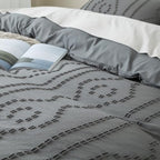 Duvet Cover King, 3PCS Boho Duvet Cover Set, Geometric Pattern Tufted Bohemian Comforter Cover Jacquard Knit Textured Bedding Set with Zipper Closure (Dark Grey) - color: Dark Grey, size: King
