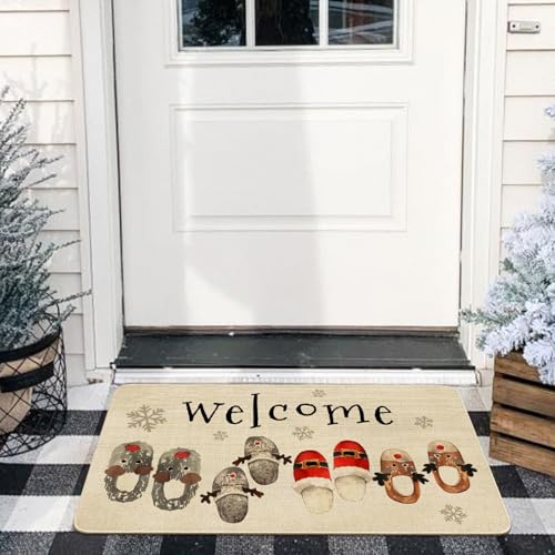 Merry Christmas Door Mat Outdoor for Front Door,Xmas Tree Red Bow Lights Holiday Welcome Doormat,Winter Floor Rugs for Indoor Porch Entrance Farmhouse Decor 30" x 17" - color: Christmas Doormat 2