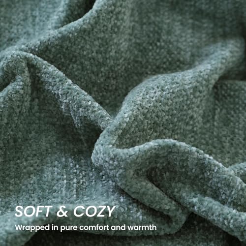 Sage Green Chenille Throw Blanket for Couch Bed，Soft Cozy Throw Blanket with Handmade Fringe, Decorative Blanket for Sofa Chair Living Room for Gift, (Sage Green) - color: Sage Green, size: 50“ x 60"