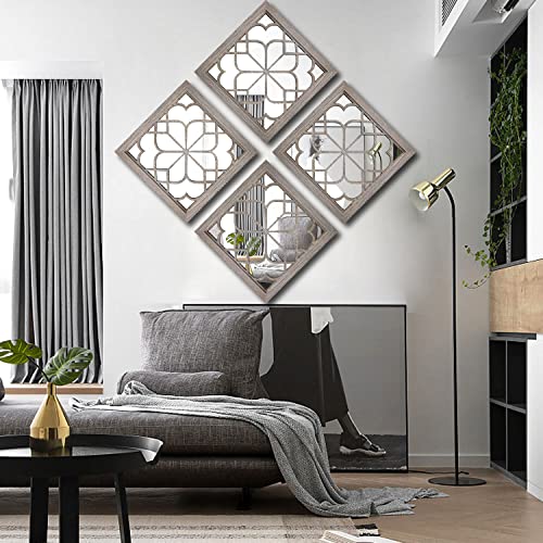 Wocred Set of 2 Farmhouse Square True Mirrors,Vintage Style Barn Wood Wall Decor, Accent Mirrors for Bathroom Renovation,Bedrooms,Living Rooms (12”x12”) - color: Barn Wood Square, size: 12x12 inch - 2 PCS