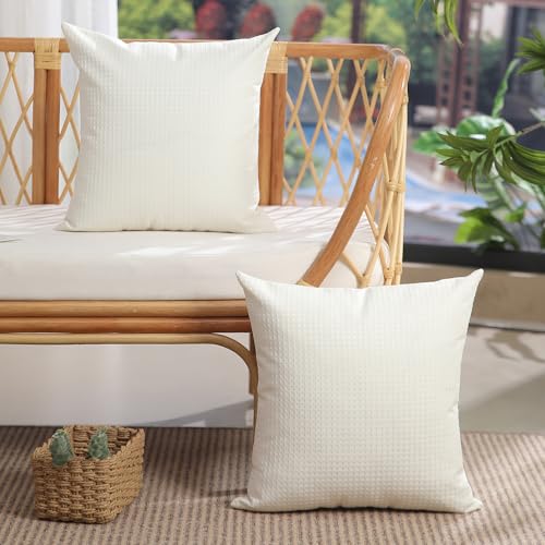 DFXSZ Outdoor Pillow Covers 20X20 Inch Set of 2 White Waffle Textured Polyester Pillow Covers Spring Summer Outdoor Waterproof Decor for Patio Furniture Garden 025C20 - color: White, size: 20" x 20" (Pack of 2)