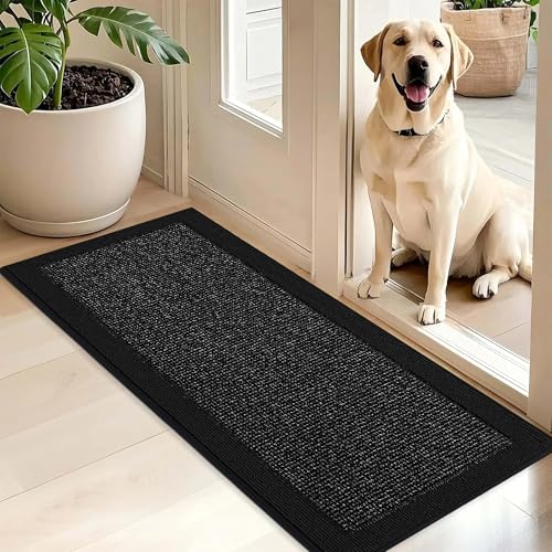 BEQHAUSE Indoor Door Mat 20" x 48", Dirt Trapper Door Mats Non-Slip Entryway Rugs Washable, Trap Dirt Absorbent Welcome Mat, Low Profile Floor Mats for Front Back Door and Entryway, Black - color: Black, size: 20" X 48" (Rectangular)