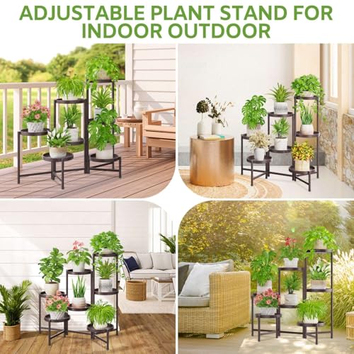 iDavosic.ly 7 Tier Large Plant Stand Indoor, 10 Inch Wide Tall Corner Metal Plant Stands Outdoor for Multiple Plants, Folding Tiered Flower Display Holder Rack Shelf, Violet Bronze - color: Violet Bronze, size: 7 Tiers