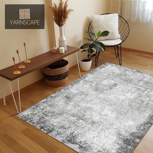YARNSCAPE 3' x 5 ' Washable Area Rug - Low Pile Soft Vintage Indoor Rug for Living, Dining or Bedroom - Lightweight Carpet with Non-Slip Backing - Foldable for Easy Placement, Grey - color: Texture-grey, size: 3' x 5' (Rectangular)