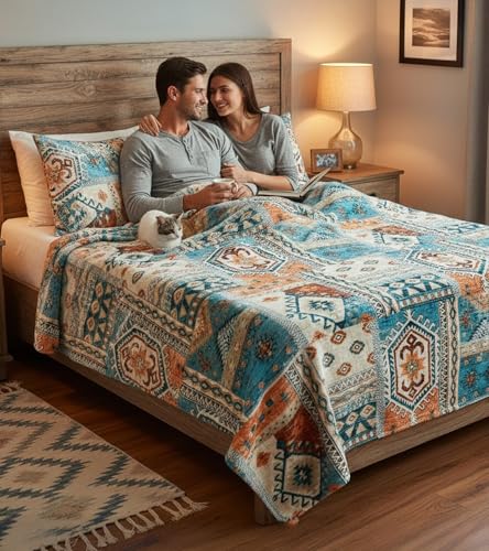 Aipon Boho Aztec Throw Blanket 60"x 80", Western Indian Native American Blanket Southwestern Decor, Orange Teal Soft Cozy Lightweight Throws Blankets Gifts for Women Men Couch Bed Sofa Chair - color: Orange Teal, size: 60.00'' × 80.00''