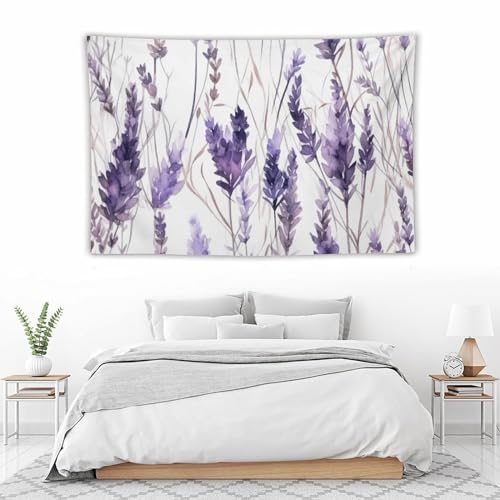 HZOHNAGO Lavender Flower Tapestry Watercolor Purple Floral Pattern Printed Wall Tapestry Wall Hanging for Bedroom Living Room Dorm 90" W x 60" H - color: Lavender-12, size: 90"L x 60"W